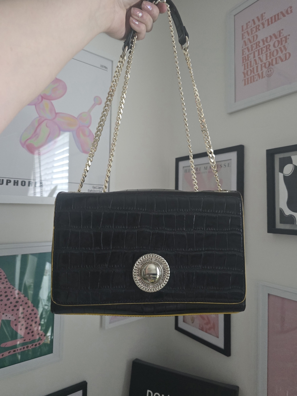 Authentic Versace Jeans Black Croc-Embossed Purse - Like New